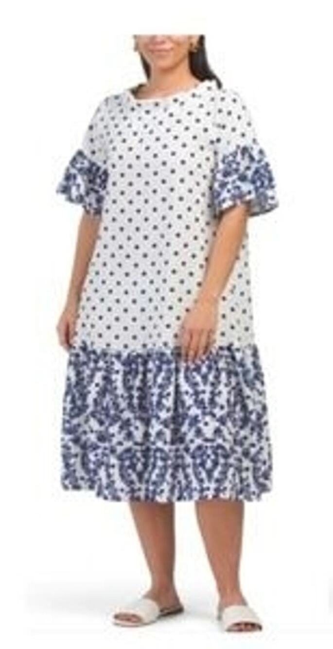Le Ragazze Italian Linen Blend Polka Dot Dress - size M